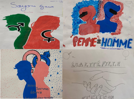 Exposition sur le concours d’affiches et dessins de la Semaine de l’égalité Filles/Garçons.